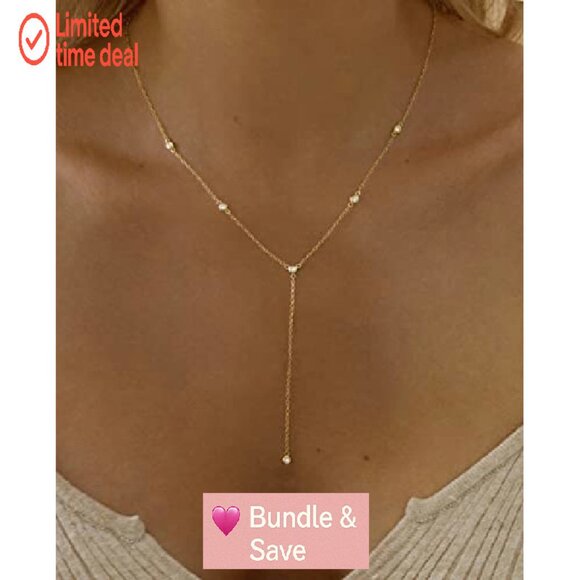 14k Gold Plated Lariat Necklace, 18.5" Length, Hypoallergenic, Gift - Picture 3 of 8